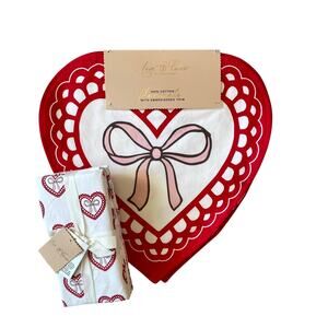 8pc Valentine Heart Placemat & Napkin Set 15in Cotton Pink Red White Love XO NEW
